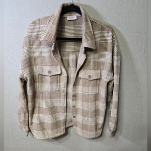 Pink Lily Plaid Button-Up Shirt Jacket Shacket Sz L